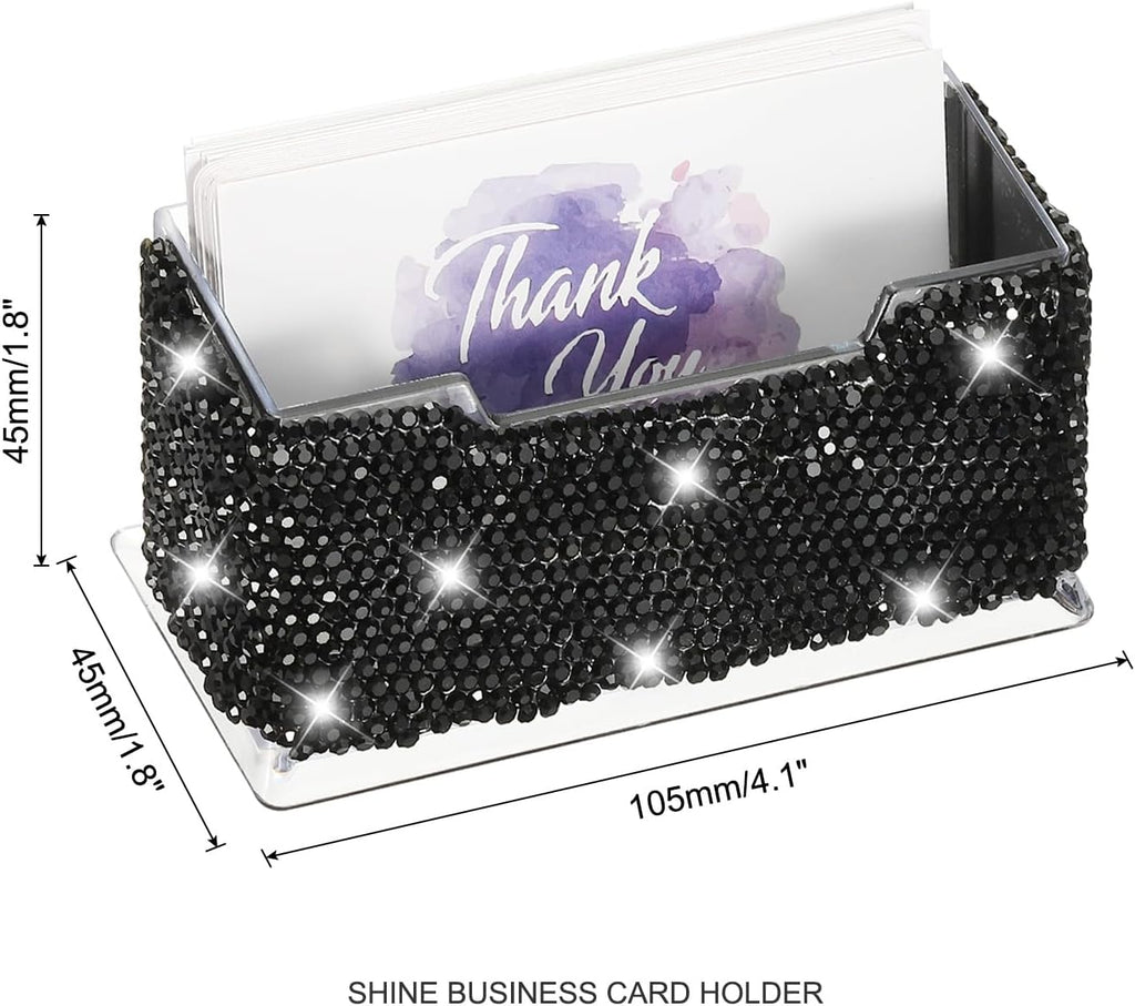 PATIKIL Rhinestone Business Card Holder, Crystal Business Card Holders Bling Business Card Organizer Display Stand for Desktop Desk Office Exhibition, Black
