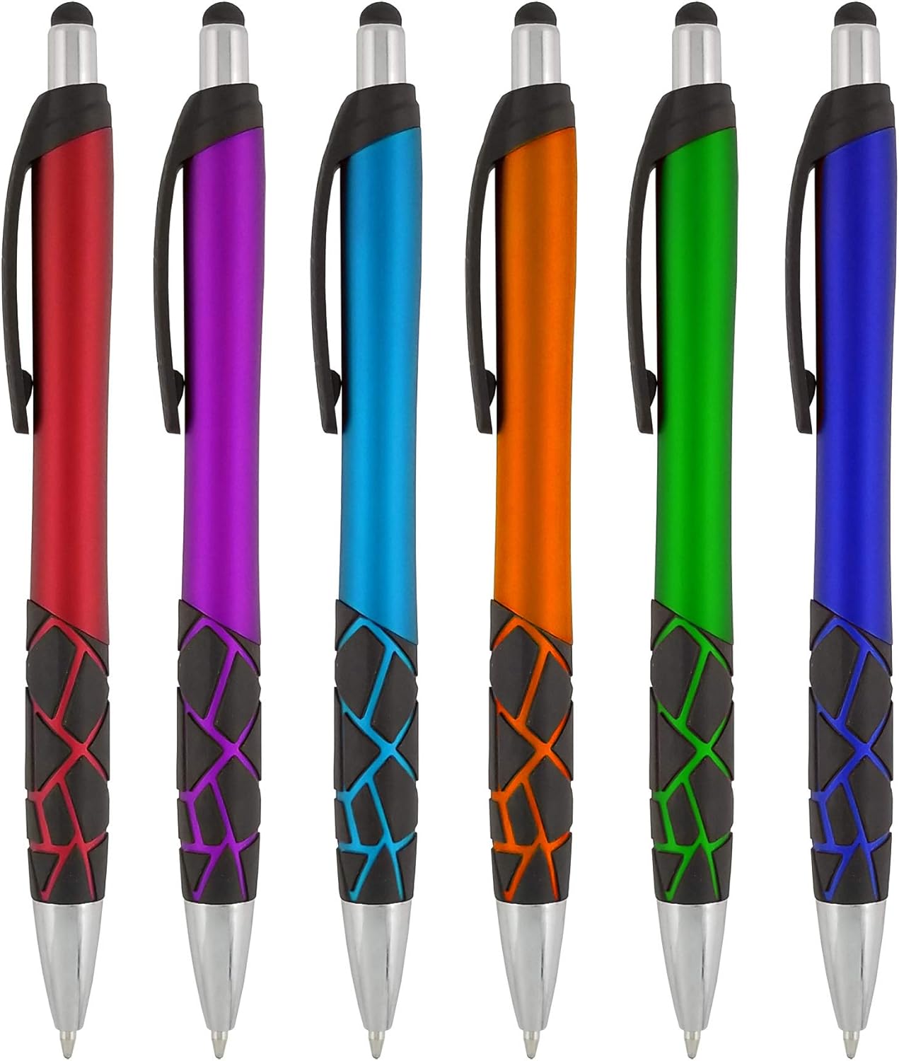 Stylus Pens -2 in1 Capactive Touch Screen with Ballpoint Writing Pen Sensitive Stylus Tip For Your iPad iPhone Samsung Galaxy & All Smart Devices -Metallic Barrel - Assorted Colors Comfy Grips,6 Pack