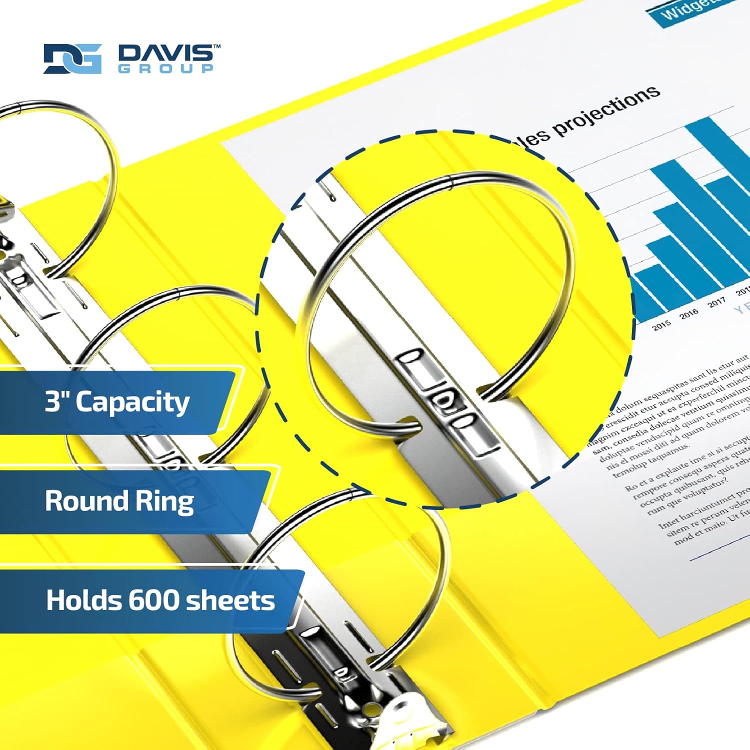 Premium Economy 6-Pack 3-Ring Binders for School or Office, Round-Ring Binders, 3 Inch, Yellow