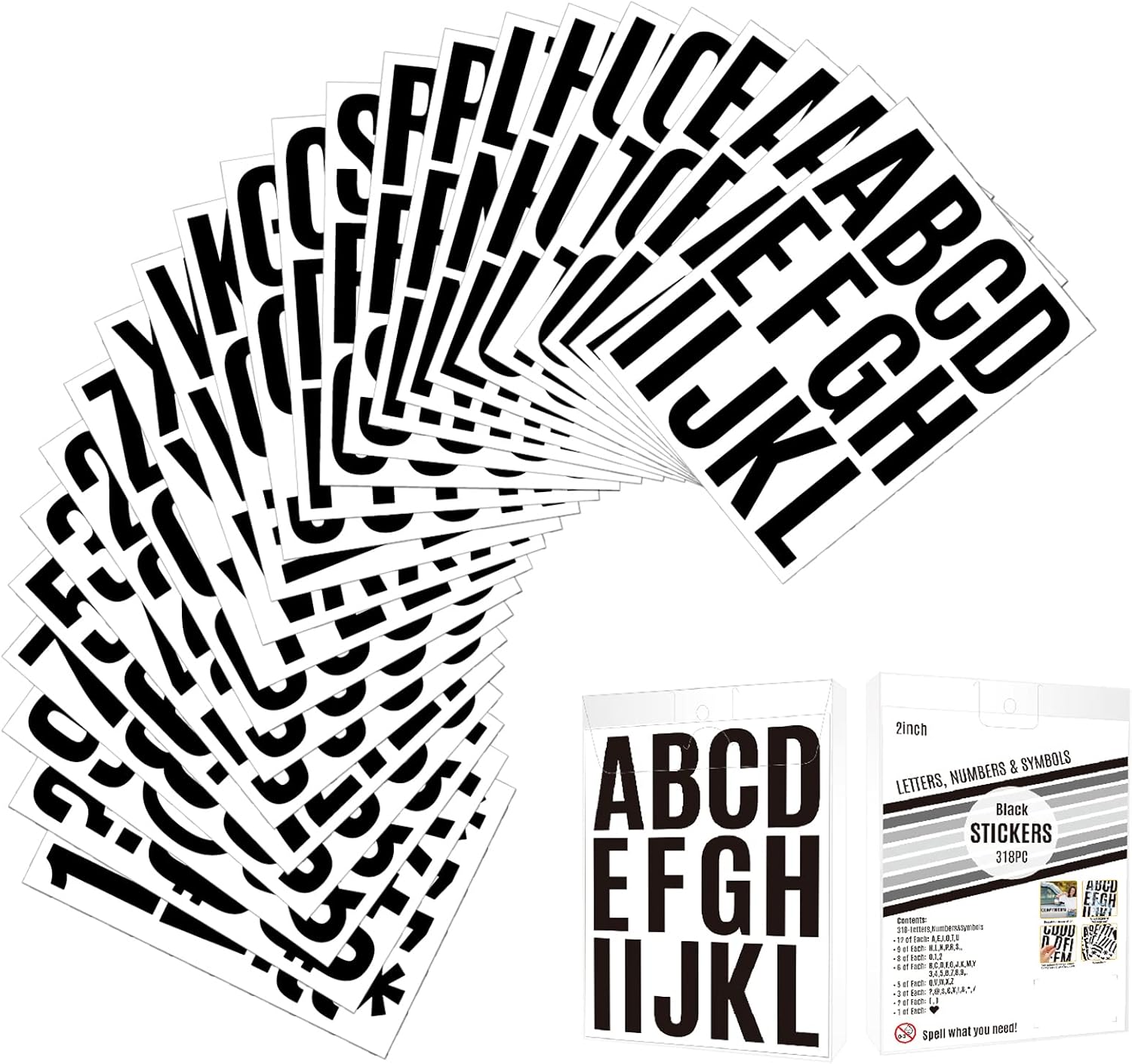 24 Sheets 2 Inch Self Adhesive Letters Stick on Vinyl Letters Capital Letter Stickers Alphabet Sticker Letter Number for Outdoor Sign Poster Mailboxes Crafts(Black)
