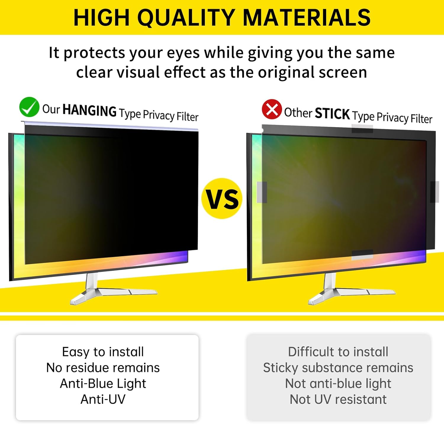 22 Inch Computer Privacy Screen for 16:10 Computer Monitor, Anti-Blue Light Monitor Privacy Screen Filter, Anti-UV Computer Shield, Hanging Type