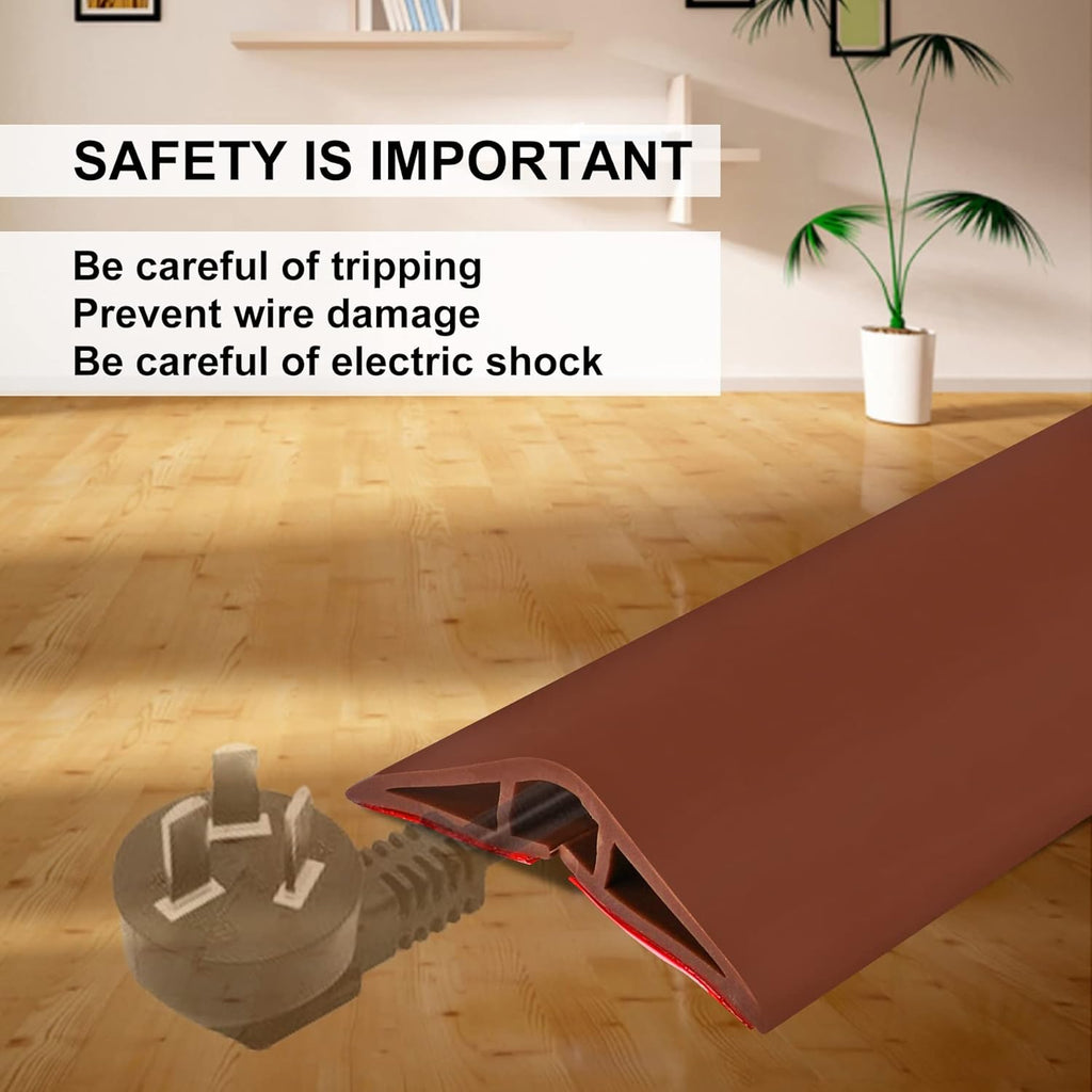 10Ft Floor Cord Cover Brown Silicone Cable Protector Easy to Install Wire Organizer and Hider for Home, Office, Garage (Brown-3m)