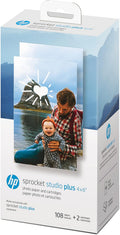 HP Sprocket Studio Plus 4 x 6” Photo Paper and Cartridges (Includes 108 Sheets and 2 Cartridges) – Compatible only with HP Sprocket Studio Plus Printer