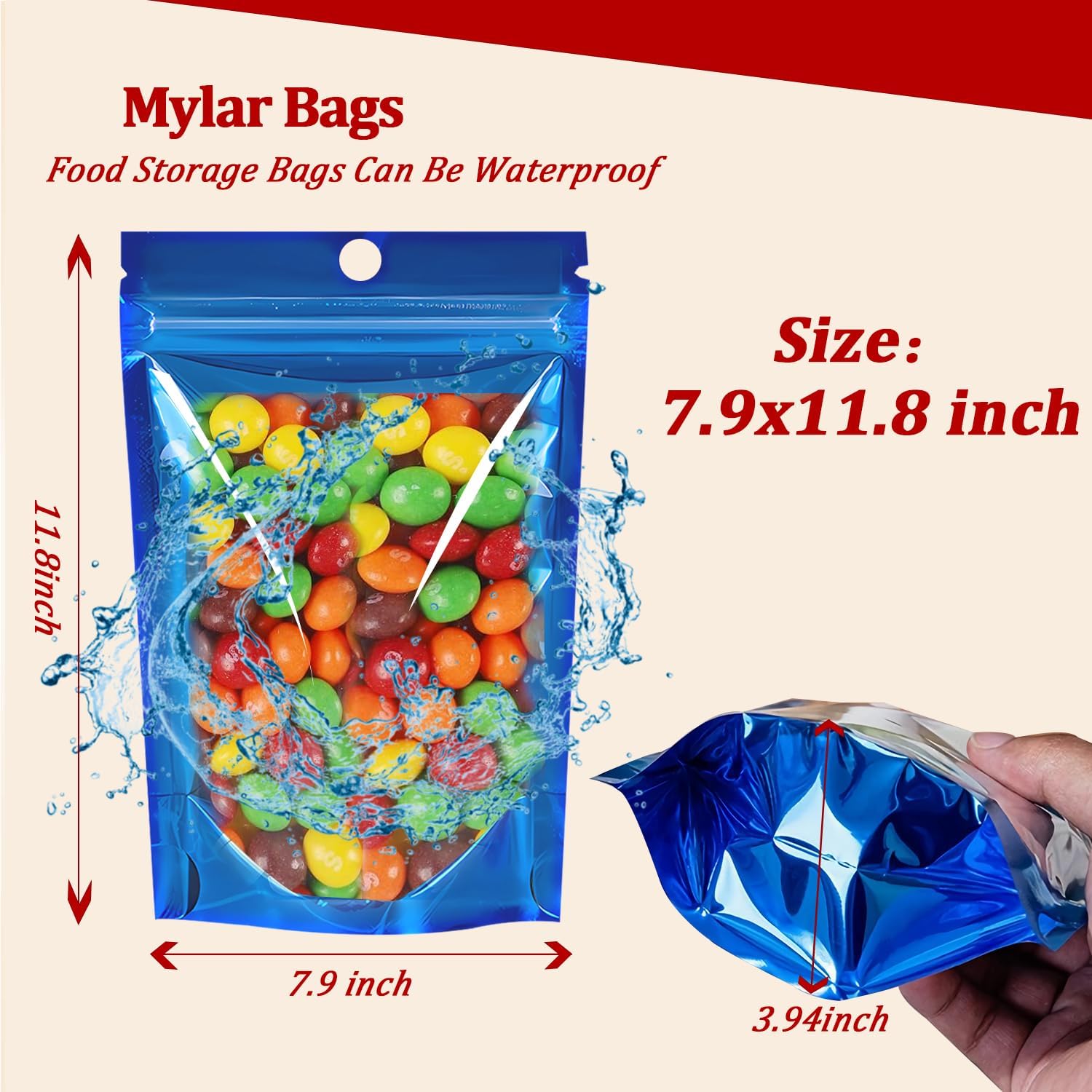 100 Pack Smell Proof Stand Up Mylar Bags with Resealable Zipper & Clear Window - 7.9x11.8 Inch Odor-Proof Aluminum Foil Pouches for Food Storage, Coffee, Cookies, Jewelry, Small Business Packaging