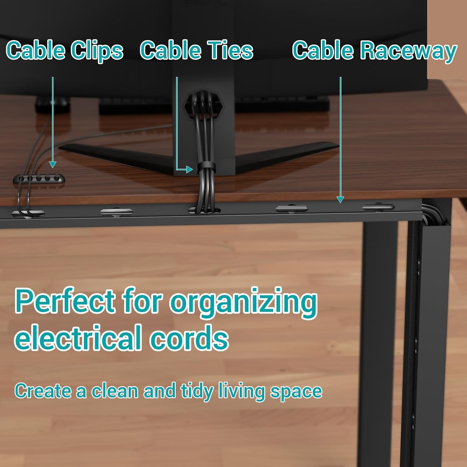 Cable Raceway - Magnetic Cable Management Under Desk with Upgraded Aesthetic Large Hole, Cord Organizer Kit for Hiding Computer, Gaming Desk, Network, Power Cord, TV - 4PCS 4x15.7in Black