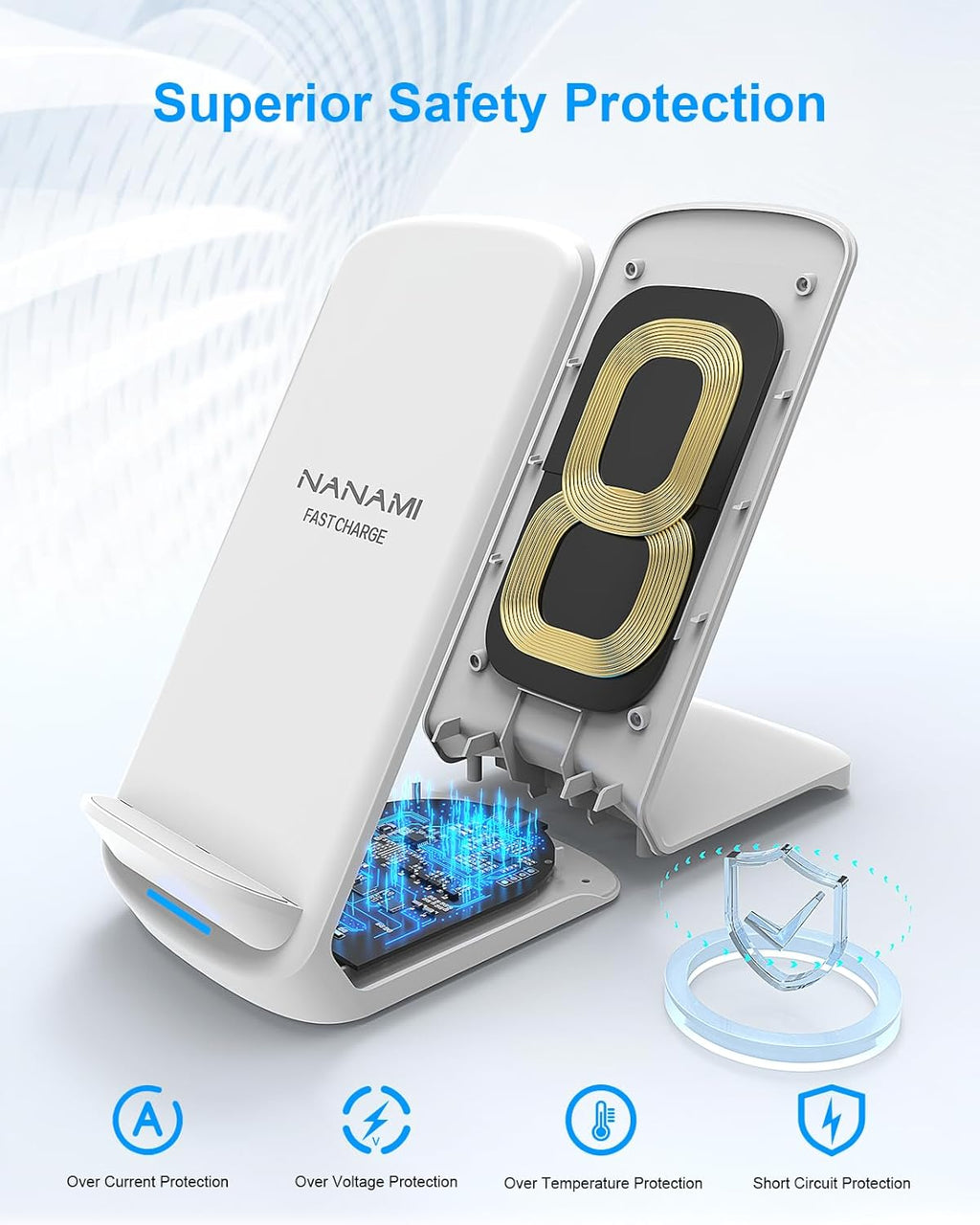 Wireless Charger Stand [2 Pack] - NANAMI 10W Qi-Certified Fast Wireless Charging Stand for Apple iPhone 17/17 Air/16/15/14/13/12 Pro,Desk Phone Charger Dock for Samsung Galaxy S24/S23/S22/S21, Pixel 6