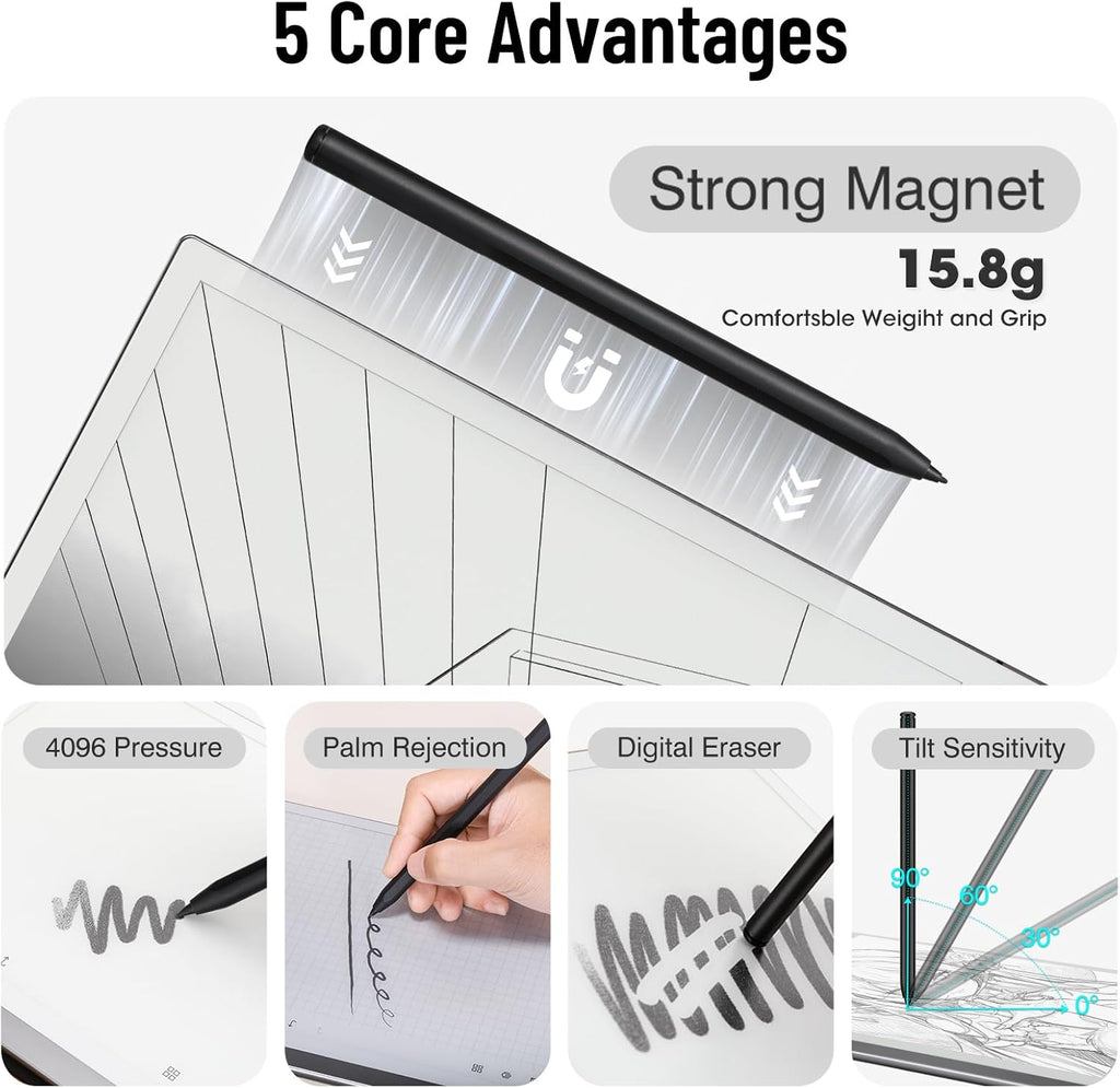 Magnetic Stylus Pen for Remarkable 2 Pen with Eraser, EMR Digital Stylus for Remarkable Pen Replacement Alternative Marker Plus, 4096 Pressure Sensitivity, Palm Rejection, Tilt Support with 10 Tips