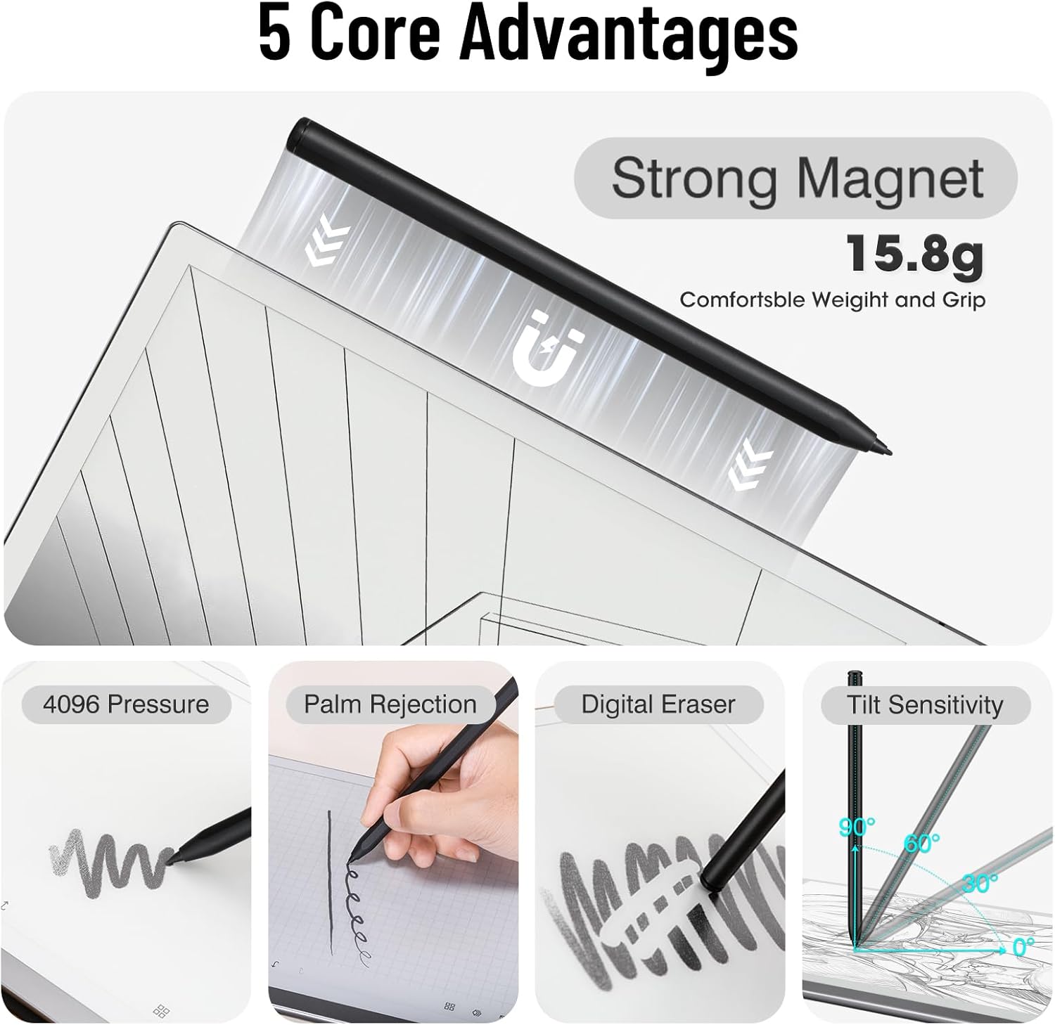 Magnetic Stylus Pen for Remarkable 2 Pen with Eraser, EMR Digital Stylus for Remarkable Pen Replacement Alternative Marker Plus, 4096 Pressure Sensitivity, Palm Rejection, Tilt Support with 10 Tips