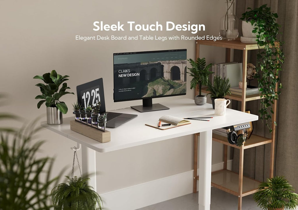 Claiks Electric Standing Desk, Adjustable Height Stand up Desk, 40x24 Inches Sit Stand Home Office Desk with Splice Board, White Frame/White Top