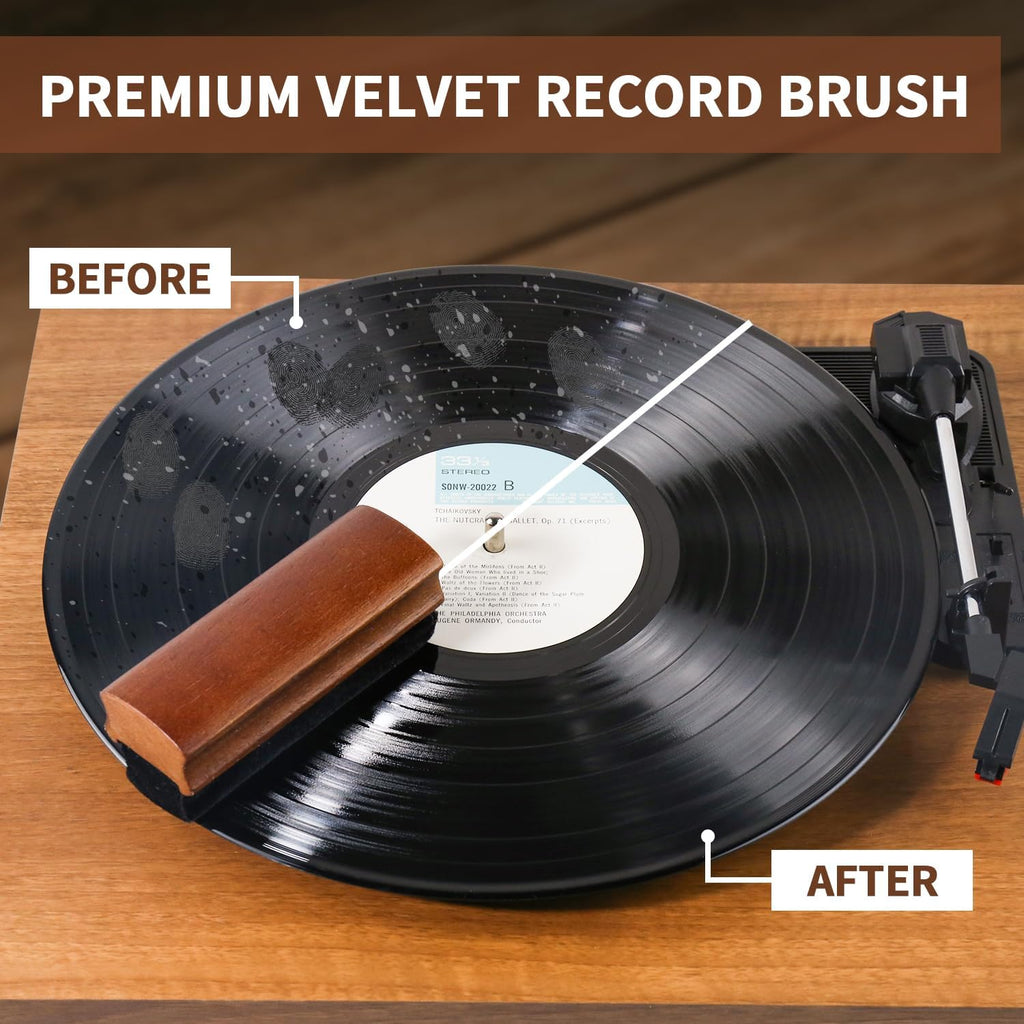 Vinyl Record Cleaner Kit - 5-in-1 Vinyl Records Cleaning Kit Includes Soft Velvet Record Brush, Cleaning Liquid, Nano Fiber Record Cleaning Brush, Cleaning Cloth and Storage Bag