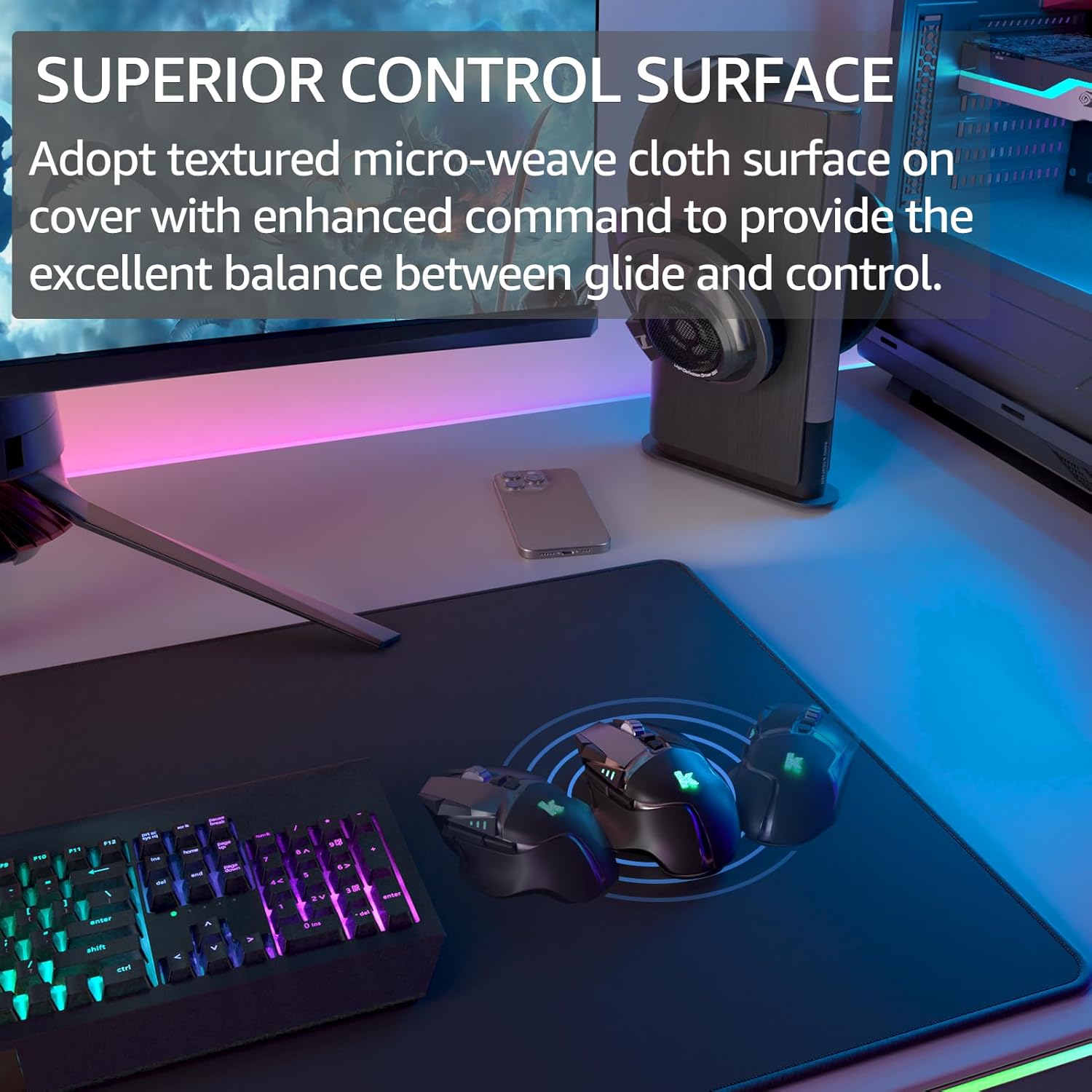 KTRIO Large Gaming Mouse Pad with Stitched Edges, Extended Mousepad with Superior Micro-Weave Cloth, Non-Slip Base, Water Resist Keyboard Pad, Desk Mat for Gamer, Office & Home, 31.5 x 15.7 in, Black