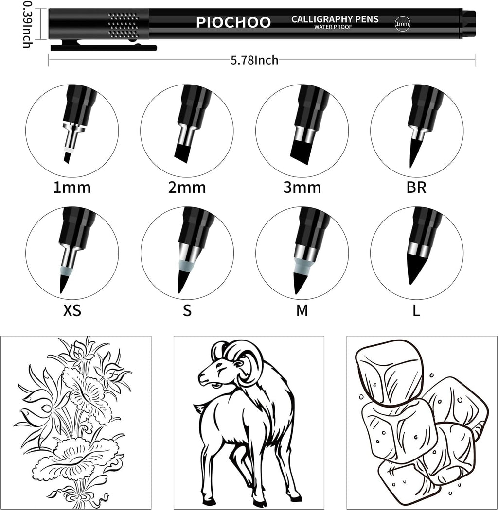Calligraphy Pens,8 Size Calligraphy Pens for Writing,Brush Pens Calligraphy Set for Beginners, Hand Lettering Pens