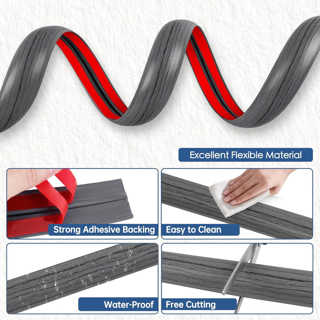 Floor Cord Cover for Wires on Floor Self Adhesive Cord Hider Floor Cable Management Wire Covers for Cords Protector Prevent Cable Trips Cord Cavity W 0.32" x H 0.32", Deep Gray Wood, 10Ft
