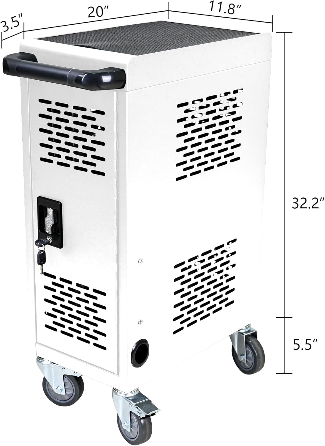 16 Device Charging Cart, Laptop and Tablet Storage Cart, Holds Up to 14" with Cord Management, Front and Rear Access Locking, Desktop Charging and Storage Cabinet for Classroom or Office.White