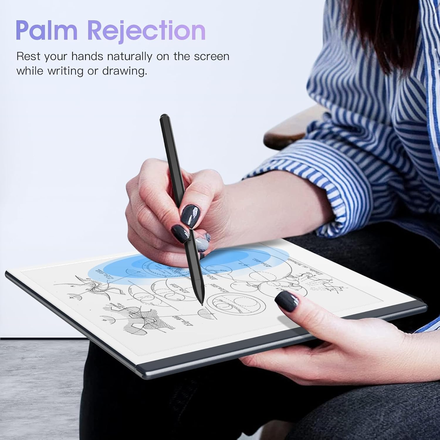 TiMOVO Magnetic EMR Pen Compatible with Remarkable 2, Digital Stylus with Eraser for Remarkable, 4096 Pressure Sensitivity, Palm Rejection, Tilt with 3 Pen Tips, Black
