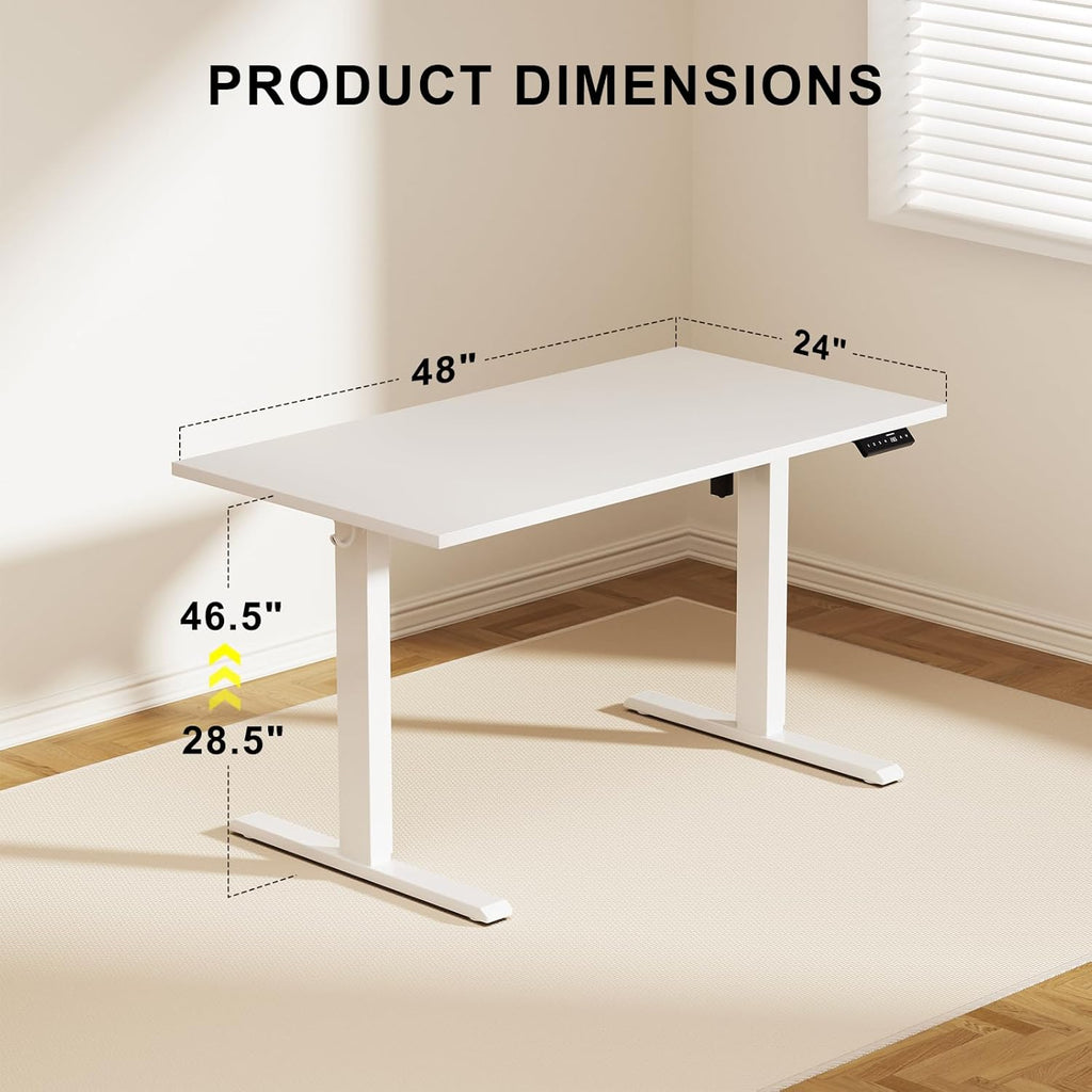 48x24 Inches Whole Piece Electric Standing Desk, Seamless One Piece Height Adjustable Sit to Stand up Desk for Home Office, Ergonomic Computer Workstation, White