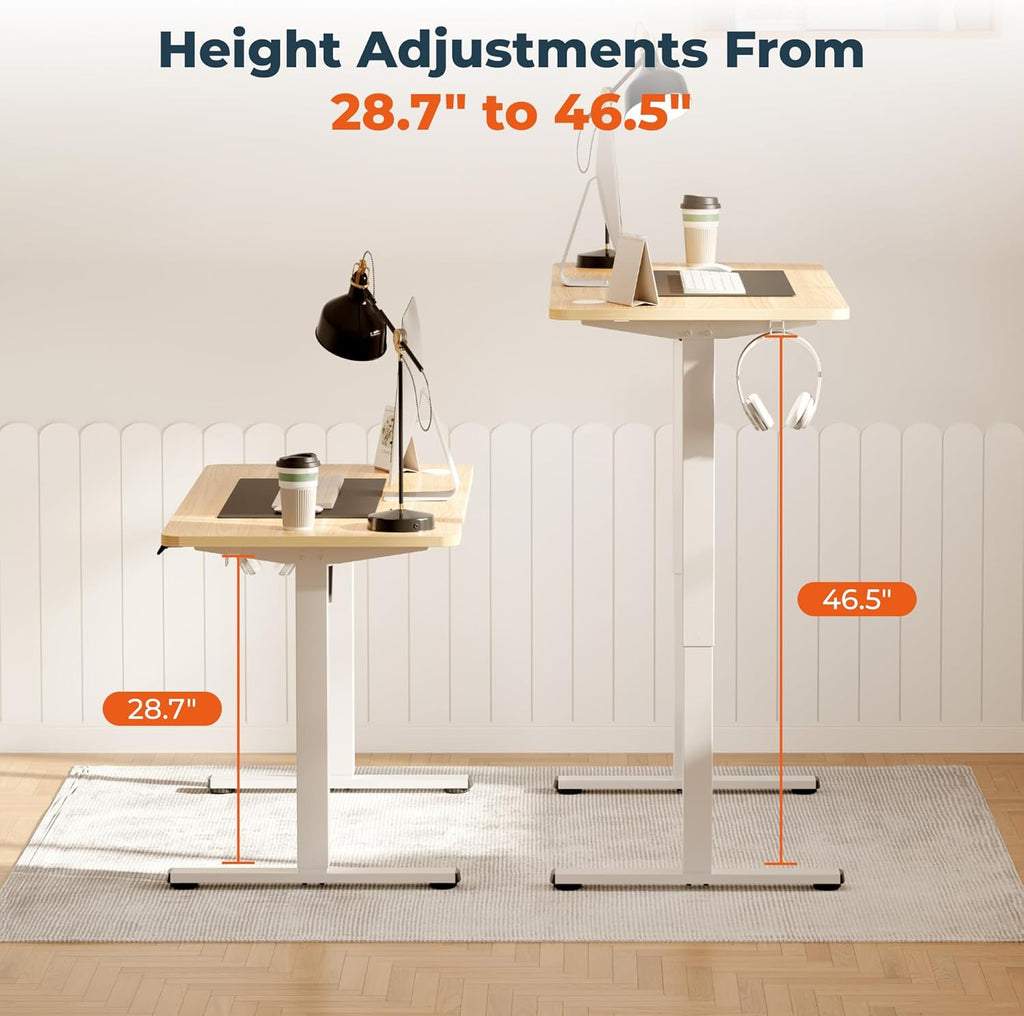 Adjustable Stand Up Desk with Memory Preset,Electric Standing Desk 55x 24 Inch Home Office Desk Computer Workstation Sit Stand Desk, Splice Maple Top + White Frame