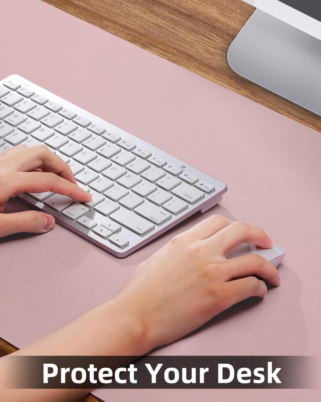 Leather Desk Protector, Non-Slip PU Laptop Mat for Office/Home - Waterproof Writing Pad (31.5"x15.7", Rose Pink)