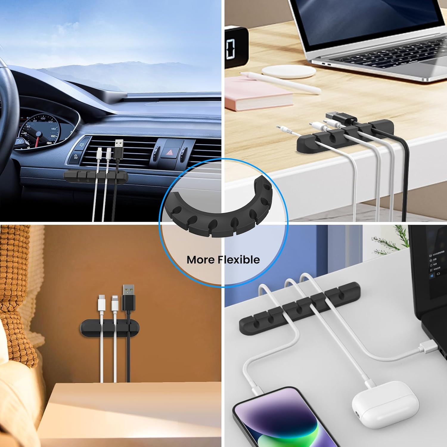 AhaStyle Cable Clips, 3 Pack Cord Holders Cable Organizer Self Adhesive Cord Keeper for Desktop Organizing USB Cable/Nightstand Power Cord/Mouse Cable/Wire PC/Cord Clips for Home Office and Car