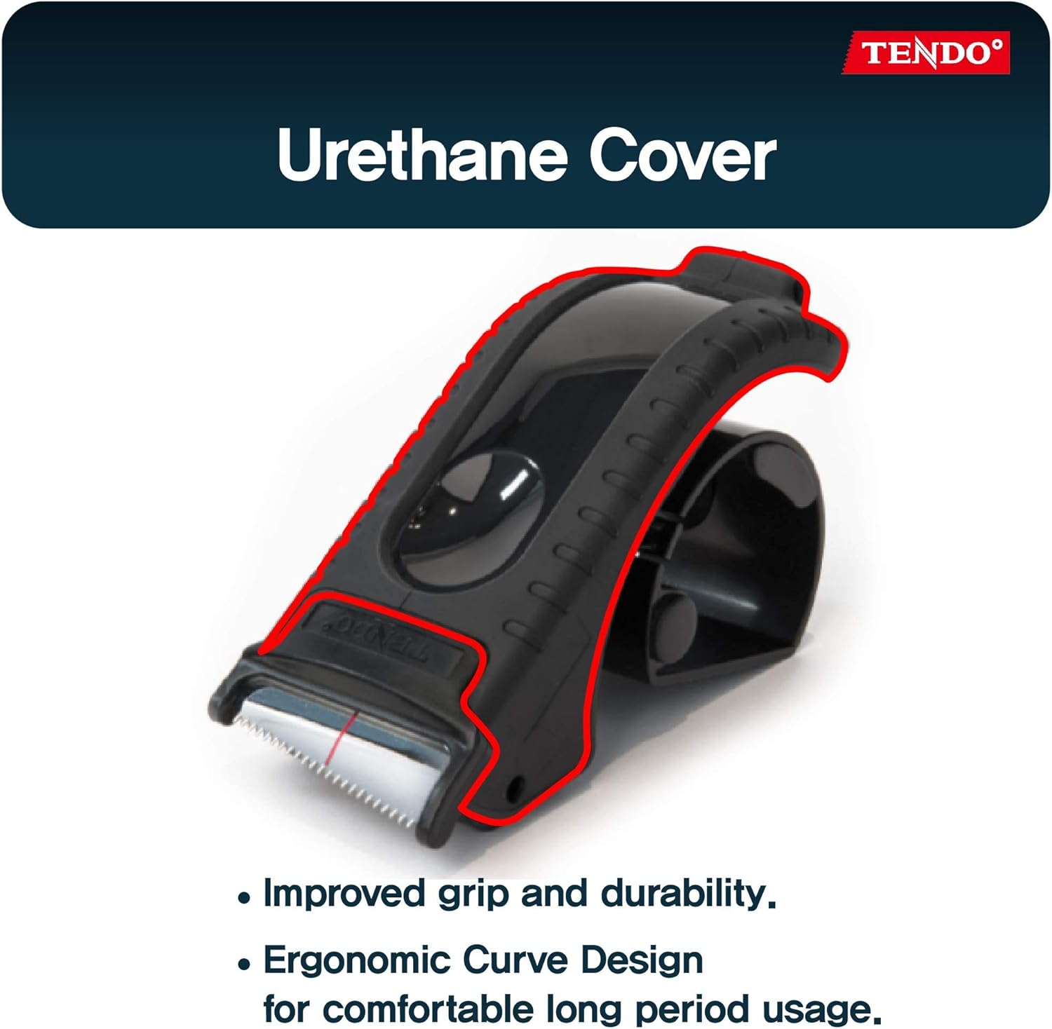 Heavy Duty Shipping Tape Dispenser: TENDO° Essential Line – Reusable, Replaceable, Eco-Friendly 2’’ Master Piece Dispenser with Patented 10° Sloped Chromium Blades - P-1200 (3th Gen.)_Black