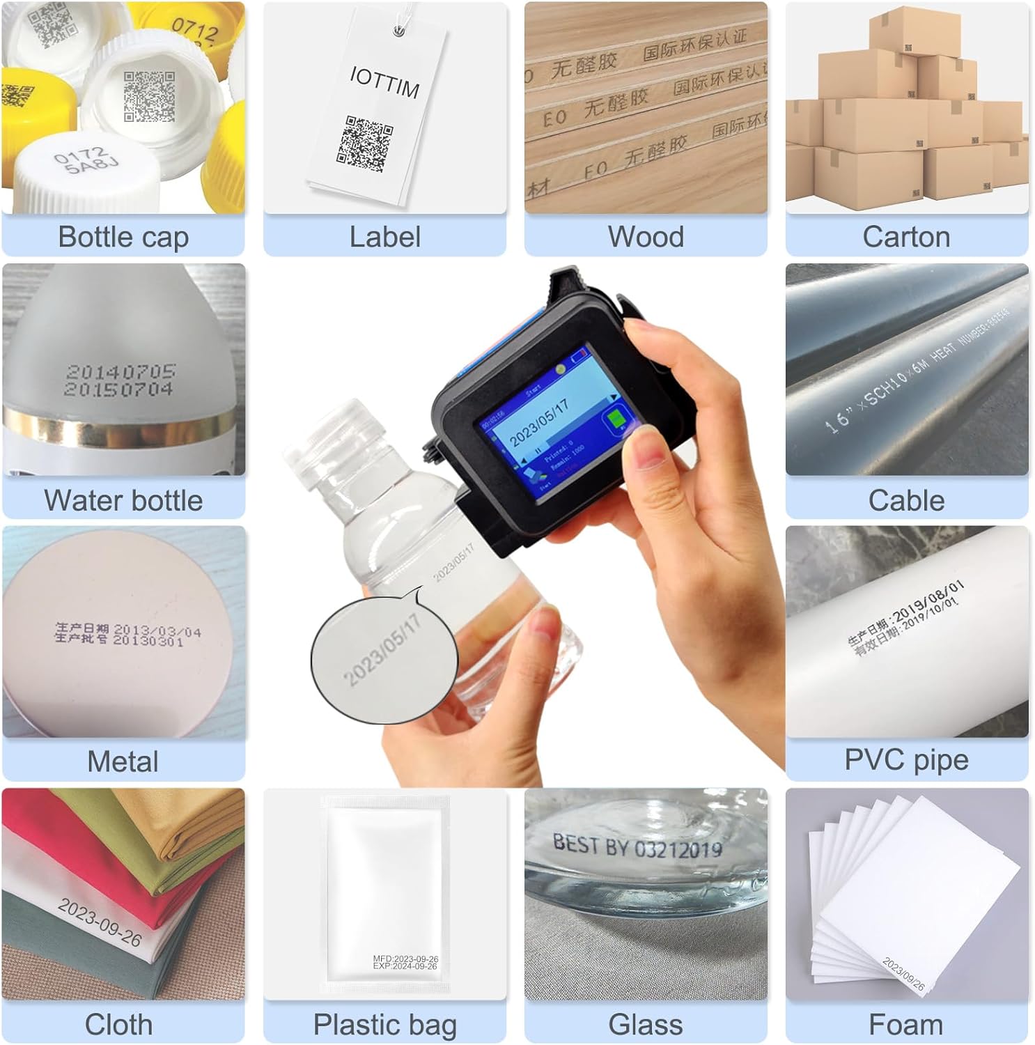 Upgraded Mini Inkjet Printer for All Materials, Fast-Drying SolventInk Cartridge & 28 Languages, Inkjet Coding Machine for Code Date Label Industry Design House Usage