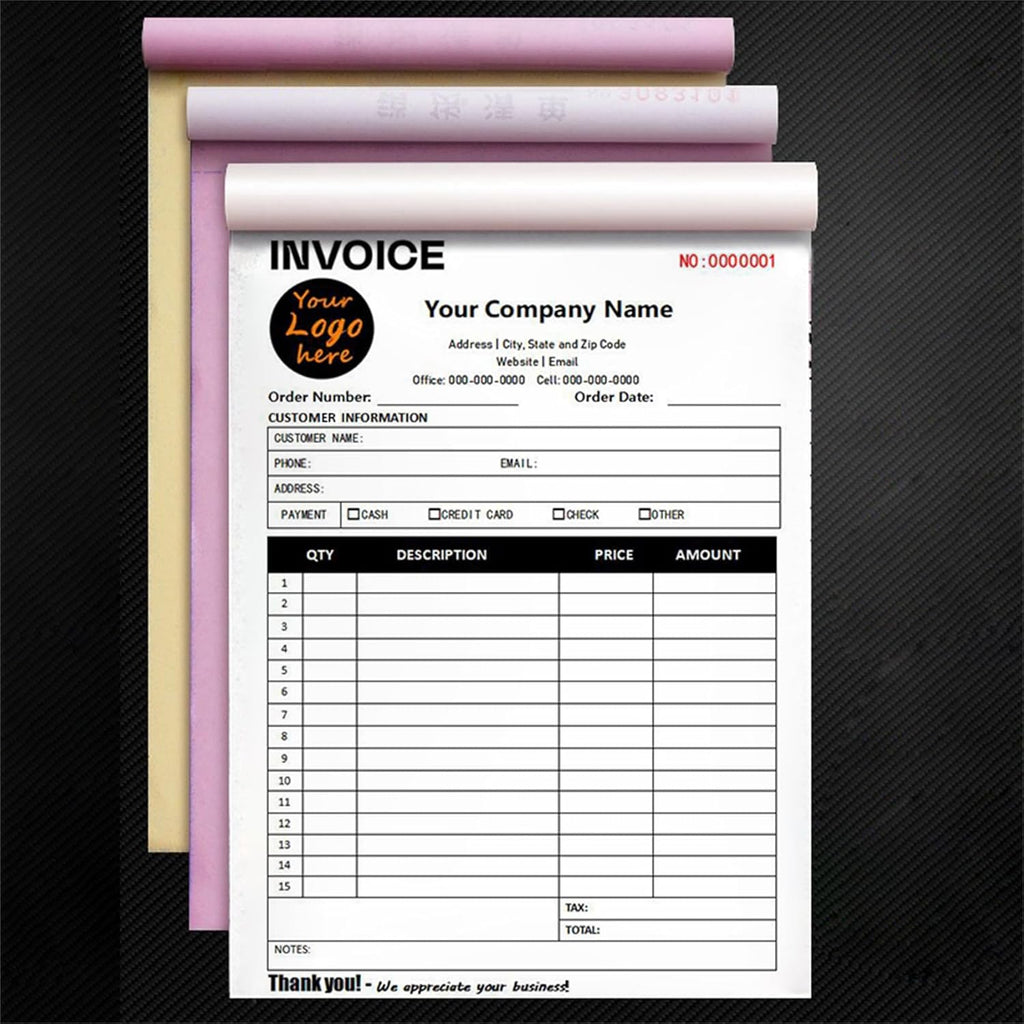 Custom Invoice Book in 3-Part /2-Part Receipt Book with Carbon Copies Personalized Carbonless Service Invoice Form Books Sales Order Book with Company Name Logo Address,E-Invoice Book
