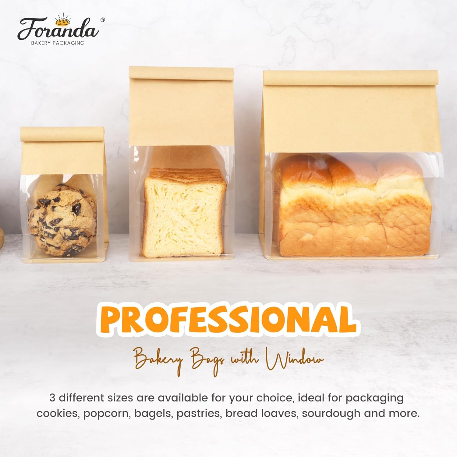100 Pack Bread Bags for Homemade Sourdough Bread, 8.7x4.3x11 Inches Tin Tie Tab Lock Large Bakery Bag with Window Kraft Paper Loaf Packaging Bags for Gifting & Bake Sale