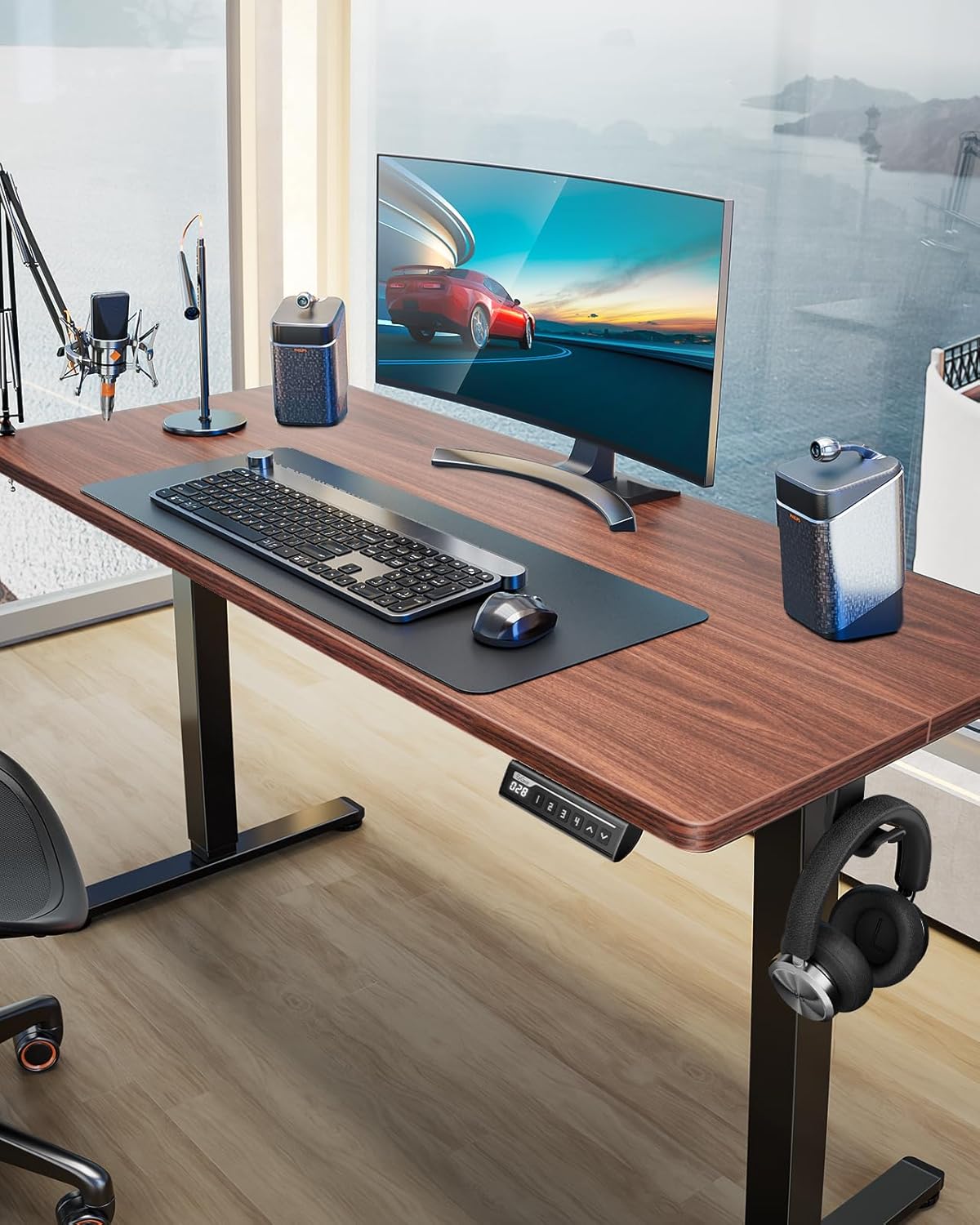 ErGear Height Adjustable Electric Standing Desk, 63 x 28 Inches Sit Stand up Desk, Large Memory Computer Home Office Desk with Two-Piece Desktop (Walnut)