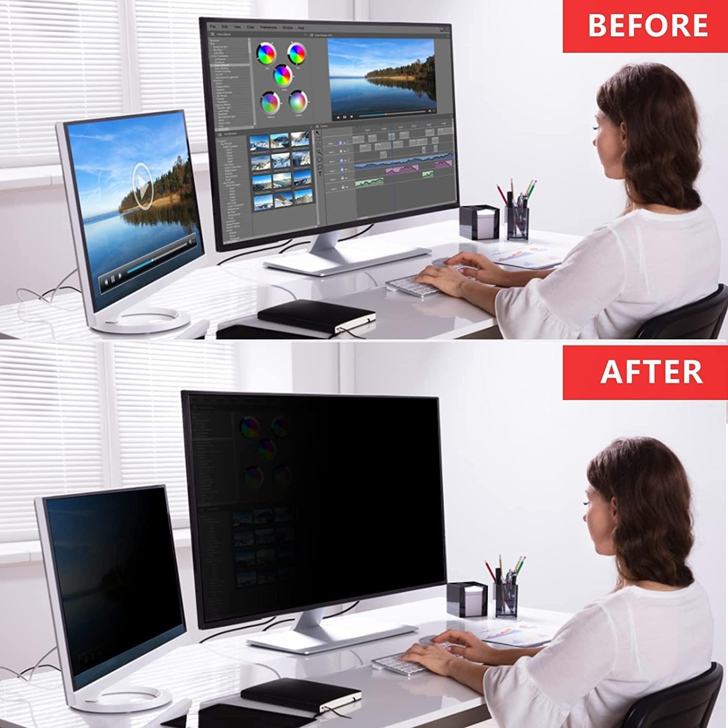[2 Pack] 24 Inch Computer Privacy Screen Filter for 16:9 Aspect Ratio, Eye Protection, Anti-Glare, Anti-Blue Light Computer Monitor Privacy Filter, Removable Anti-Scratch 24in Protector Film