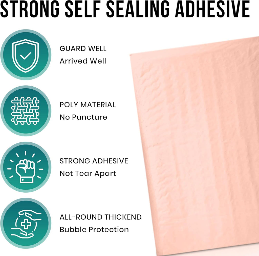 Levex - #2 8.5" x 12" [5 Pack] Light Pink Poly Bubble Mailers, Padded Envelope Mailers, Packing Envelope & Mailing Bags for Shipping