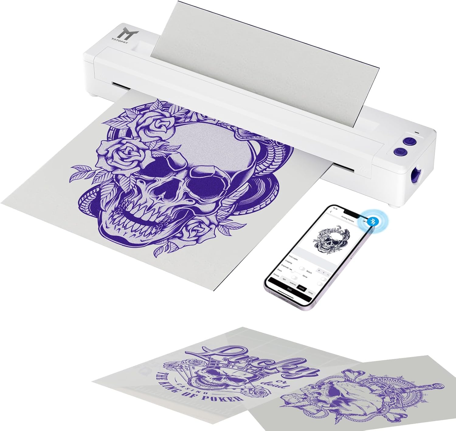 Tattoo Stencil Printer, P19 Wireless Thermal Temporary Tattoo Printer with 10pcs Transfer Paper, 2500mAh Portable Tattoo Machine Kit Compatible with Phone/Tablet/PC, White