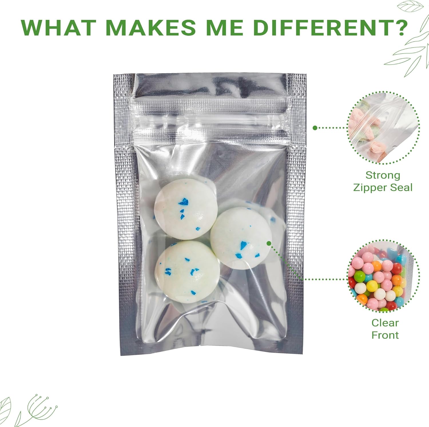 100 Pieces 2" x 3" Resealable Flat Pouch Bags Mylar Food Packaging with Clear Window and Tear Notches