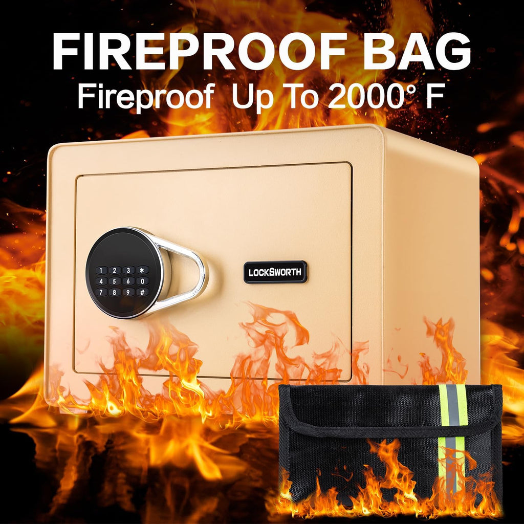 Safe for Home, Small Safe with Fireproof Bag, Removable Shelf, 1.0 Cubic Feet Digital Electronic Security Money Box for Cash, Document, Home, Office, Hotel Use, Champagne Gold，9.84"Dx 13.78"W x 9.84"H