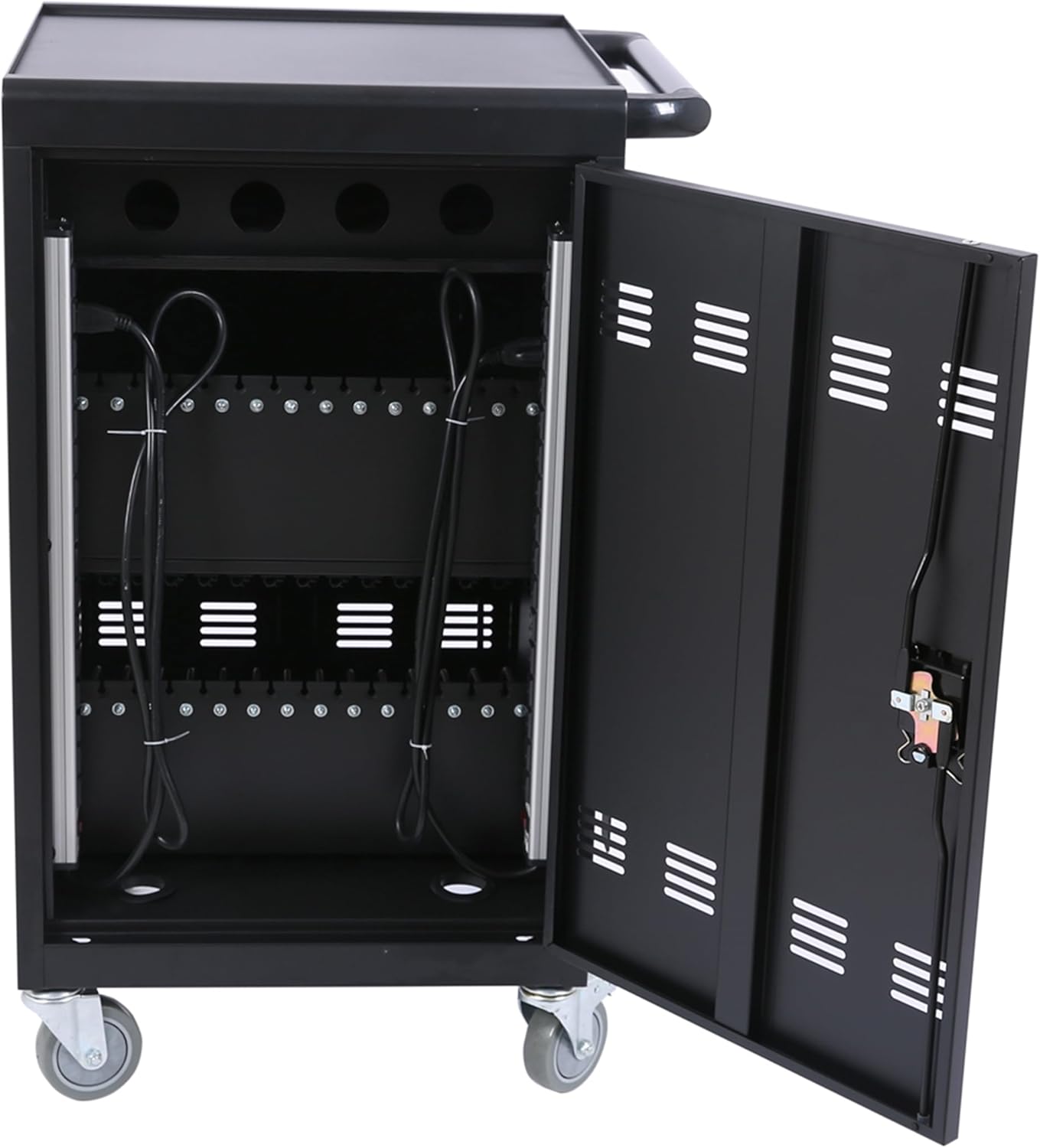 30 Devices Mobile Charging Cart and Cabinet, Laptop Storage Cart, Lockable Charging Station, Cables are Easy to Manage, Up to 16.3" Screen for Tablets Laptops, Laptop, and Chromebook, Black