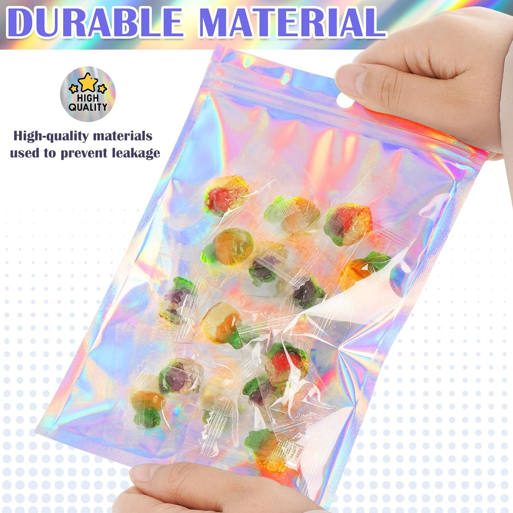 100 Pcs Mylar Bags, Holographic Bags, Smell Proof Bags, Resealable Bags for Small Business, Sample Bags, Sealable Bags for Packaging Gift, Jewelry, Candy, Bracelets, Party Favor (2.8x3.9in)