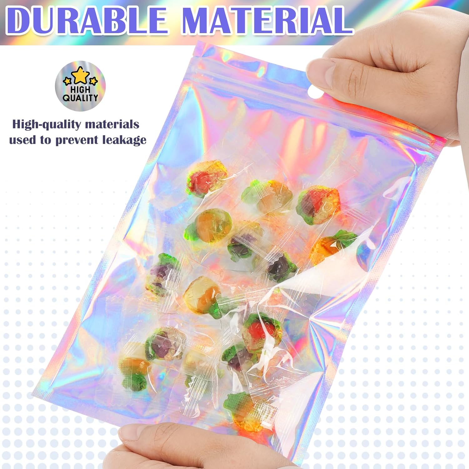 100 Pcs Holographic Mylar Bags, Smell Proof & Resealable Bag for Small Business, Freshie Bags, Sample Bag, Small Baggies Foil Pouch for Candy, Jewelry, Bracelet, Mothers Day Gift (3x5in)