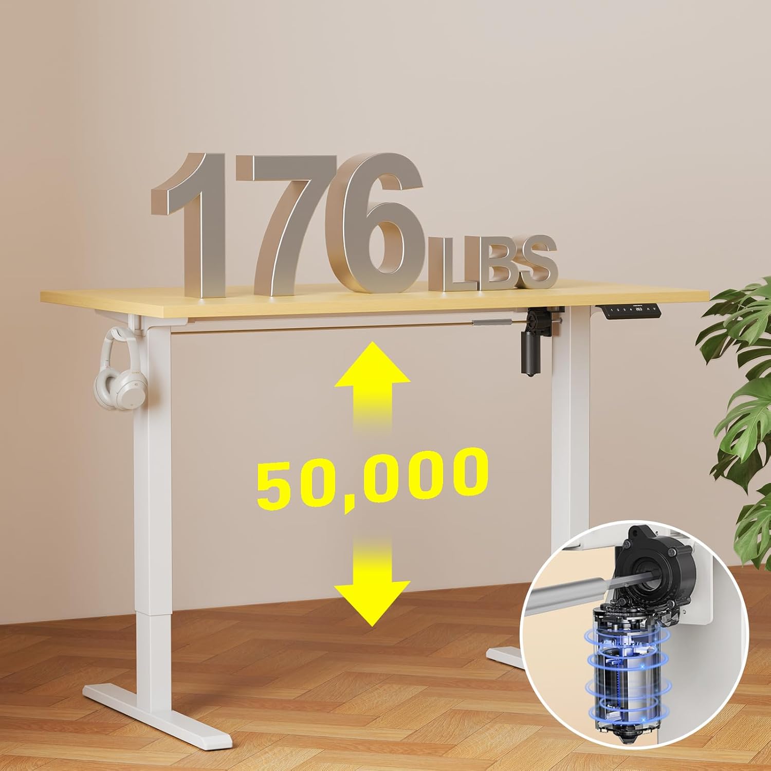 40x24 Inches Whole Piece Electric Standing Desk, Seamless One Piece Height Adjustable Sit to Stand up Desk for Home Office, Ergonomic Computer Workstation, Oak