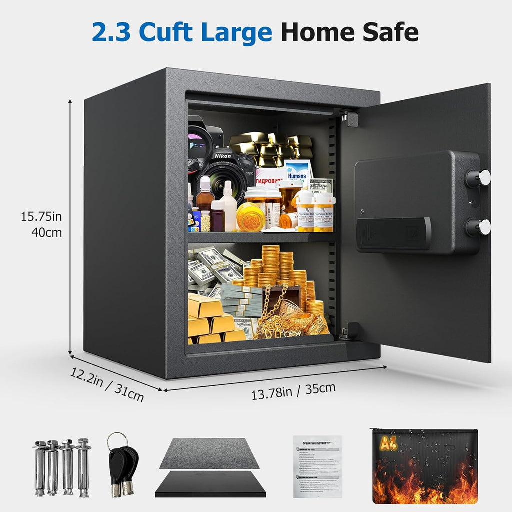 [ 2.3 Cu.ft. ]PATRON Fireproof Safe for Home,Digital Security Home Cabinet Safes for Money Cash Documents,Safe Box with Electronic Keypad,Removable Shelf for Office Business,2.3 Cu.ft.