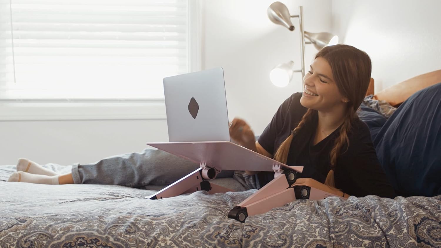 Uncaged Ergonomics WorkEZ Adjustable Laptop Stand for Desk, Laptop Stand Adjustable Height, Foldable Aluminum Cooling Computer Holder & Riser for Desk Bed, Pink