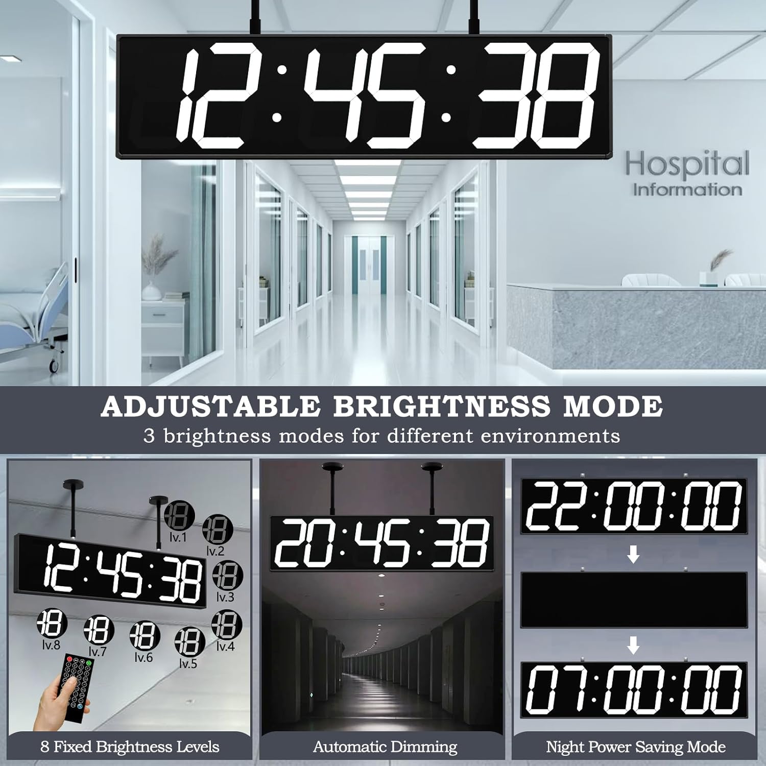28.4‘’ Digital Clock with Large Display,Hanging Clock with Clearly Visible Large Digital Double-Sided Display,Multi-Function Led Clock with Temperature and Calendar Display (White)