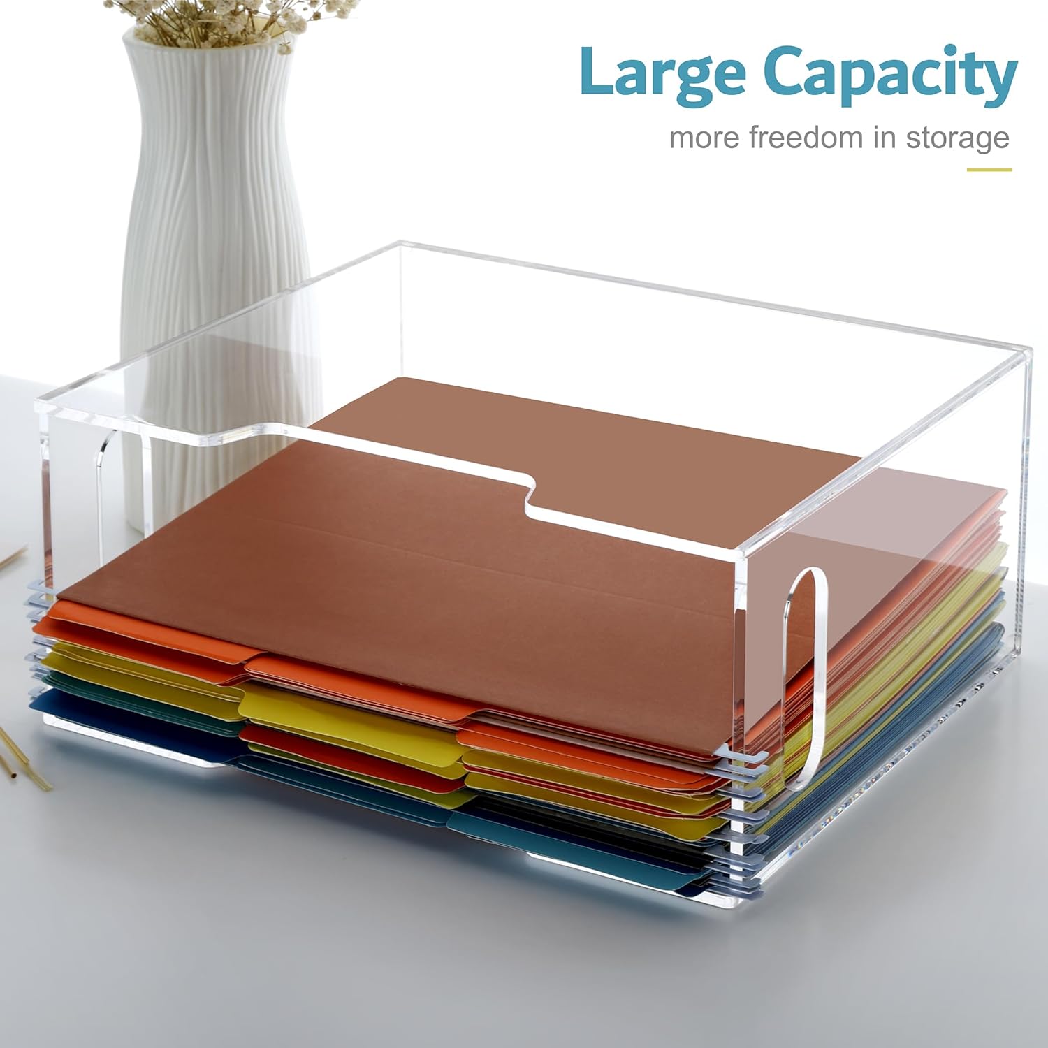 DINGHUO Acrylic File Folder Organizer, Hanging File Organizer Box, File Holder with Handles for Letter Size/A4, Clear File Box Desktop Folder Storage for Office Home Work -1 Pack