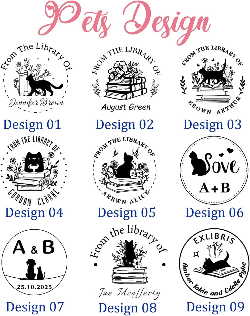 Personalized Book Embosser Stamp with Name & Design, Custom Hand Carved Library Embosser Set, Elegant Invitation Seal of Self-Inking from Library Stamp Kit (Pet Design)