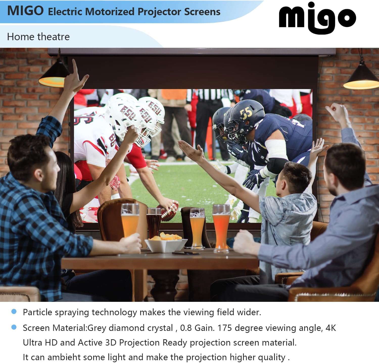 150 Inch Pull Down Electric Projector Screen, Grey Crystal 2.0 Gain Partial Ambient Light 4K Tab-Tension Projector Screen Wall & Ceiling Mount for Short Throw Projector Movie Home Theater Cinema