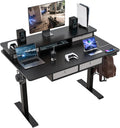 48 * 30 Inches Electric Standing Widened Desk Adjustable Height with 4 Drawers, Double Storage Shelves, Home Office Workstation Sit Stand up Desk (Classical Black)