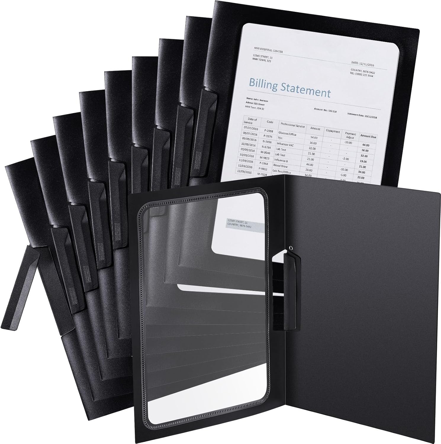Yeaqee 25 Pcs Clear Report Covers with Clip Sliding Bar Locking Report Folder Cover Plastic Presentation Folders Binder Portfolio for Letter Size Document Paper Resume, Black 9 x 11.4 Inch