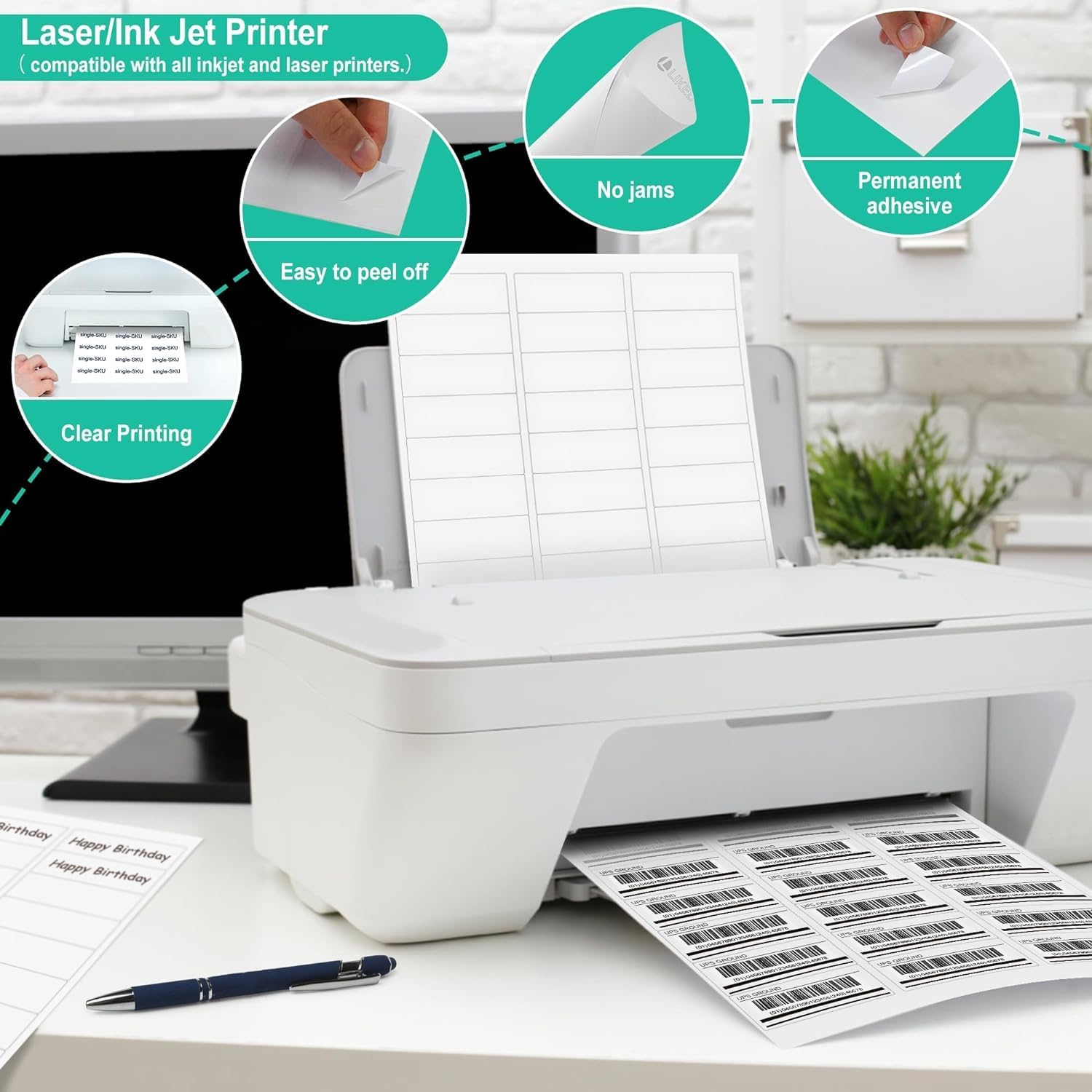 L LIKED Printable Address Labels, 1" x 2-5/8", 1,500 Labels, 30 per Sheet, Label Stickers for Envelopes (50 Sheets)