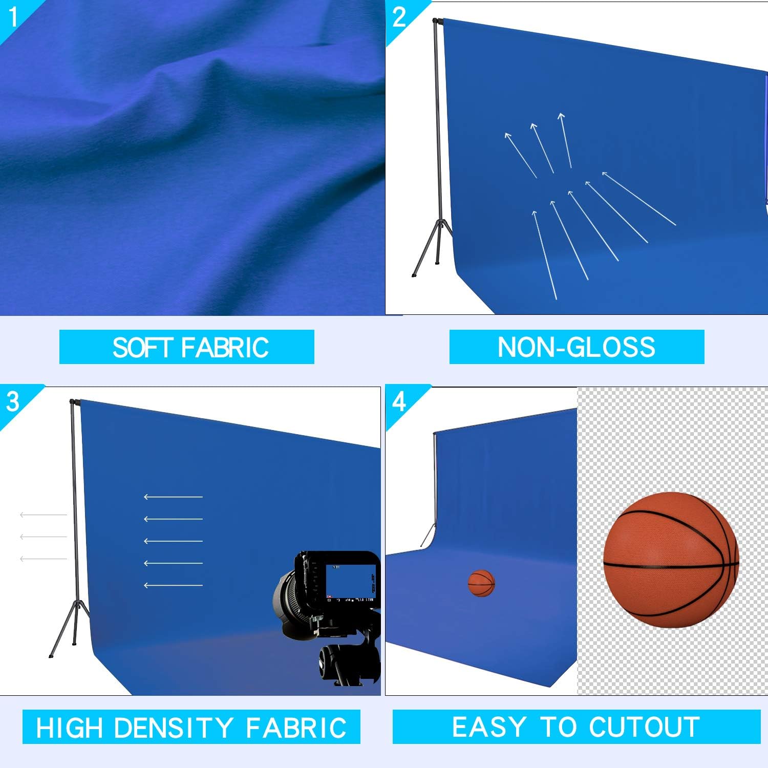 ISSUNTEX 5X7 ft Background Muslin Backdrop, Photo Studio, Collapsible High Density Screen for Video Photography and Television-Blue