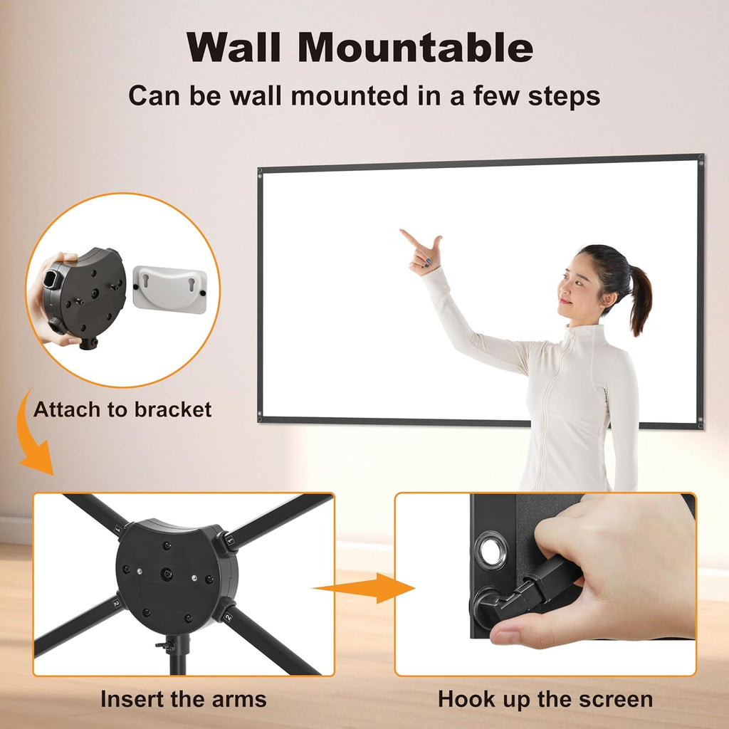 Outdoor Projector Screen 60 Inch, 16:9, High Gain, Projector Screen with Stand, Wind-resistant Design for Portable Projection Screen Outdoor, With Ropes and Spikes, 4K Image for Home Theater, Camping.