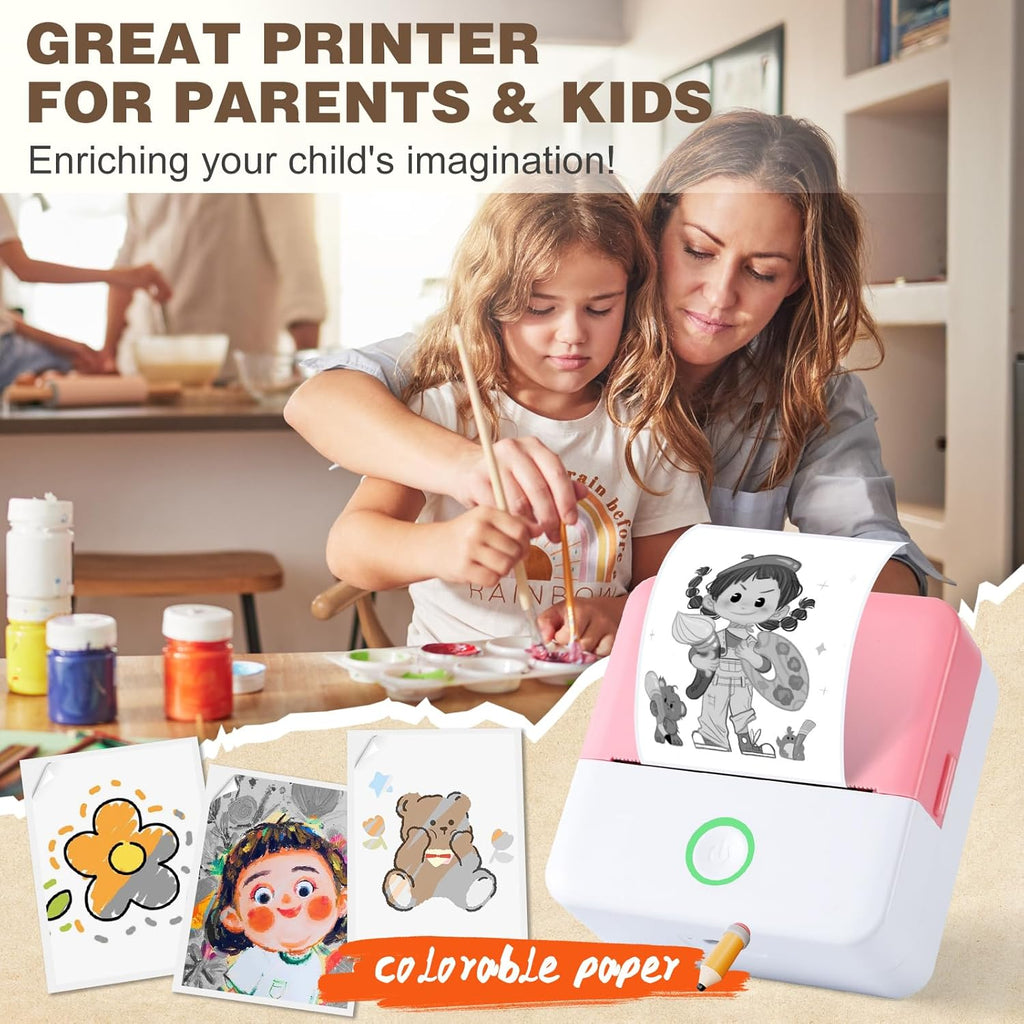 Print Pods Mini Printer, Thermal Inkless Sticker Maker with 10 Rolls Printing Paper, Pocket Printpod for phone, Impresora Portátil for Notes, Flashcards, Journal, DIY, Compatible with iOS & Android