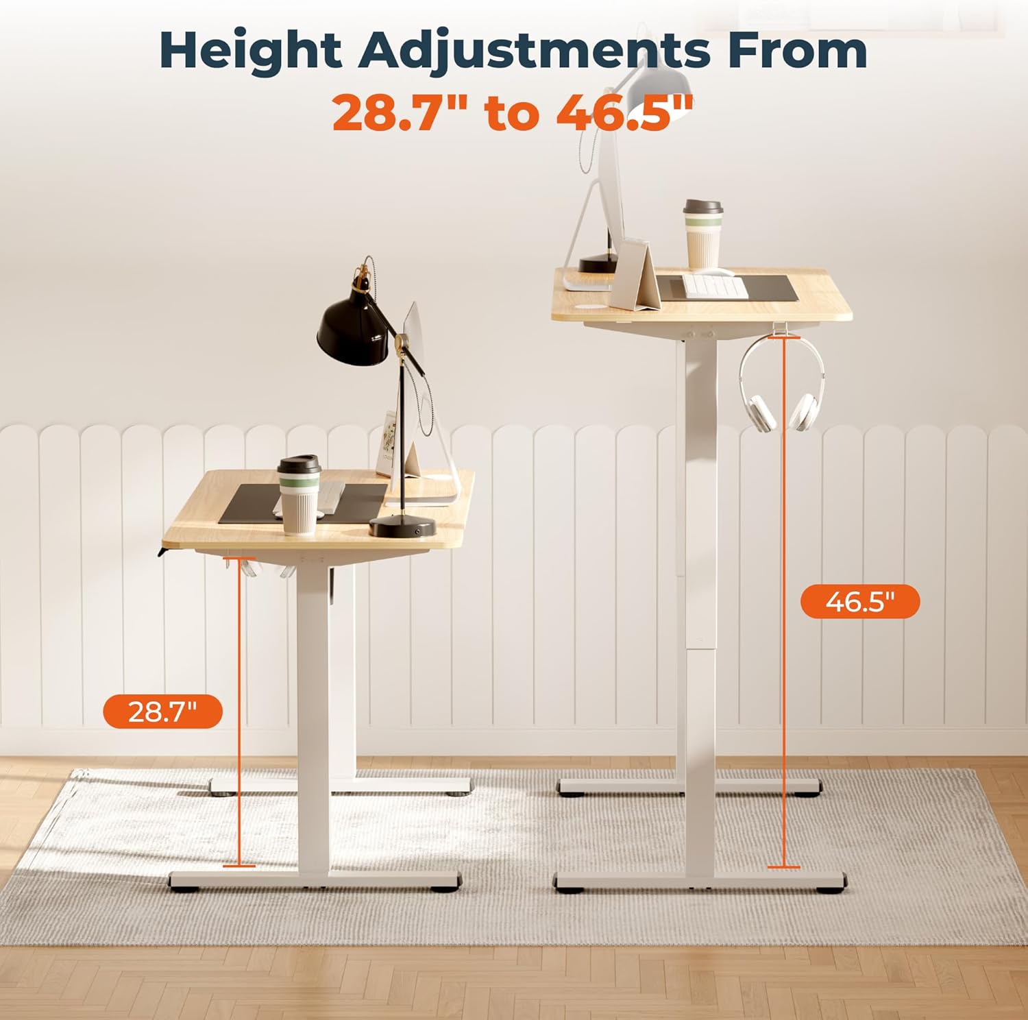 Adjustable Stand Up Desk Standing Desk, 40x24 Inches Home Office Desks with Memory Preset Computer Workstation, Splice Maple Top + White Frame